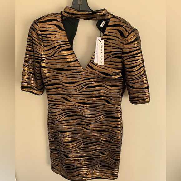 Alice + Olivia Inka Zebra Gold/Black Mini Bodycon Party Dress NWT Sz 6 - Picture 5 of 6